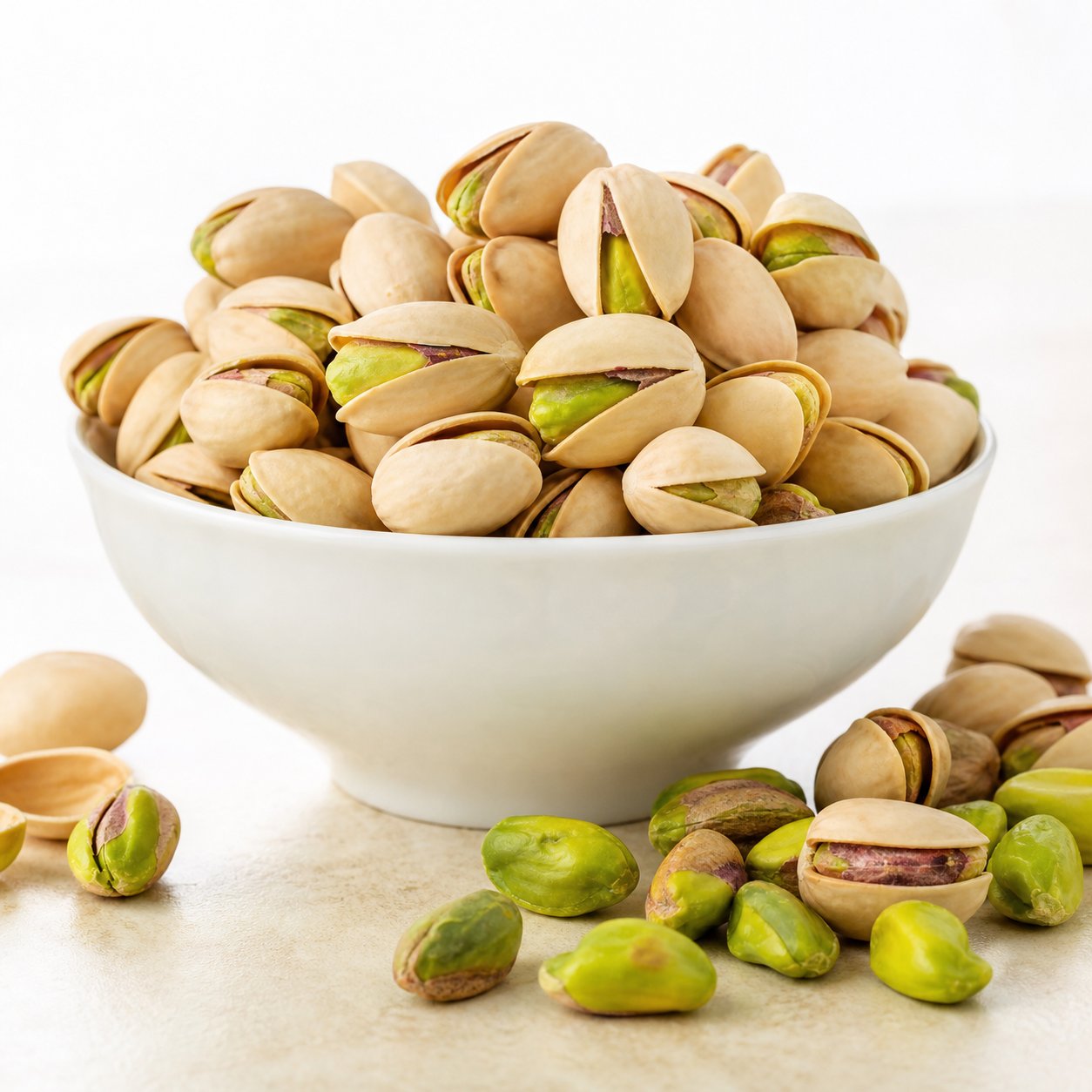 Premium Iranian pistachios in a white bowl